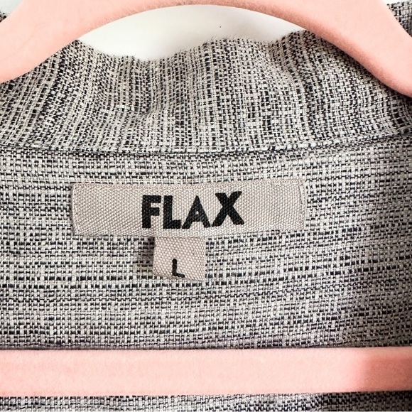 FLAX Gray Linen Button Front Collared Lagenlook Top sz Large - Picture 5 of 6